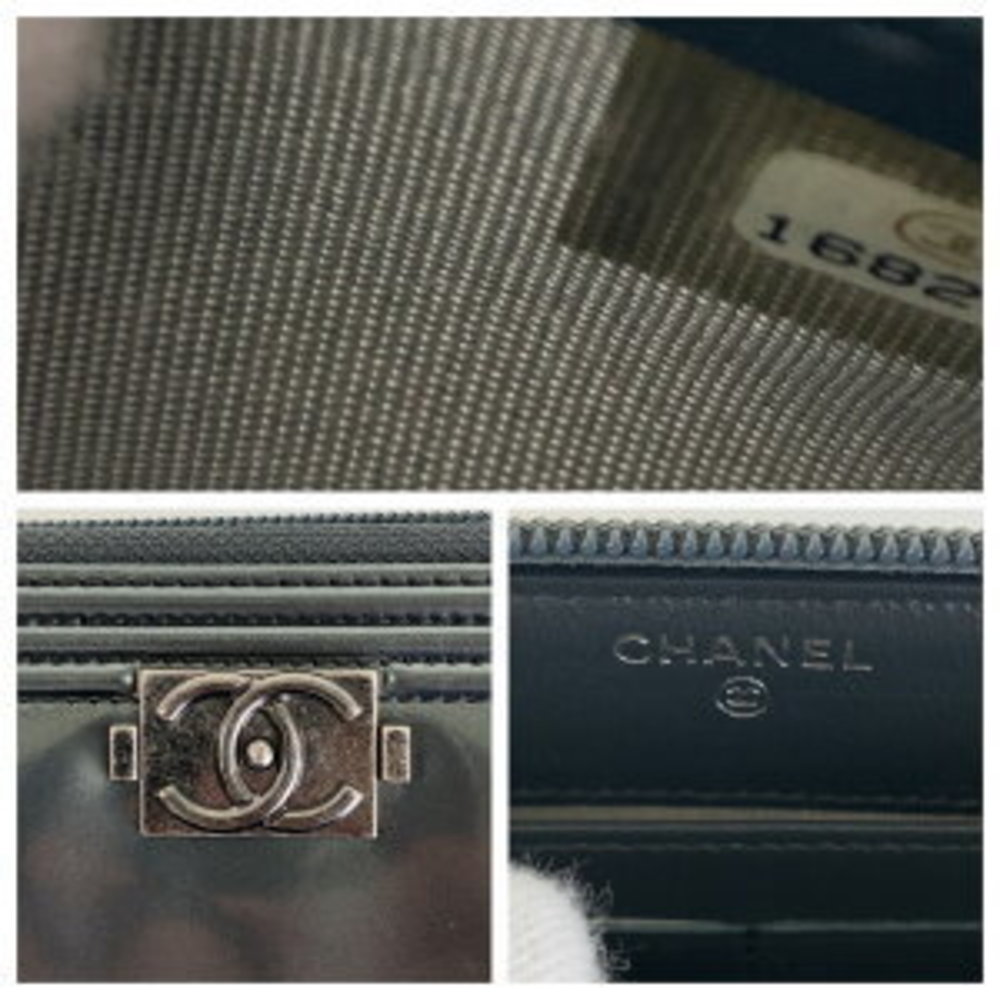 CHANEL Boy Grey Metallic Long Wallet